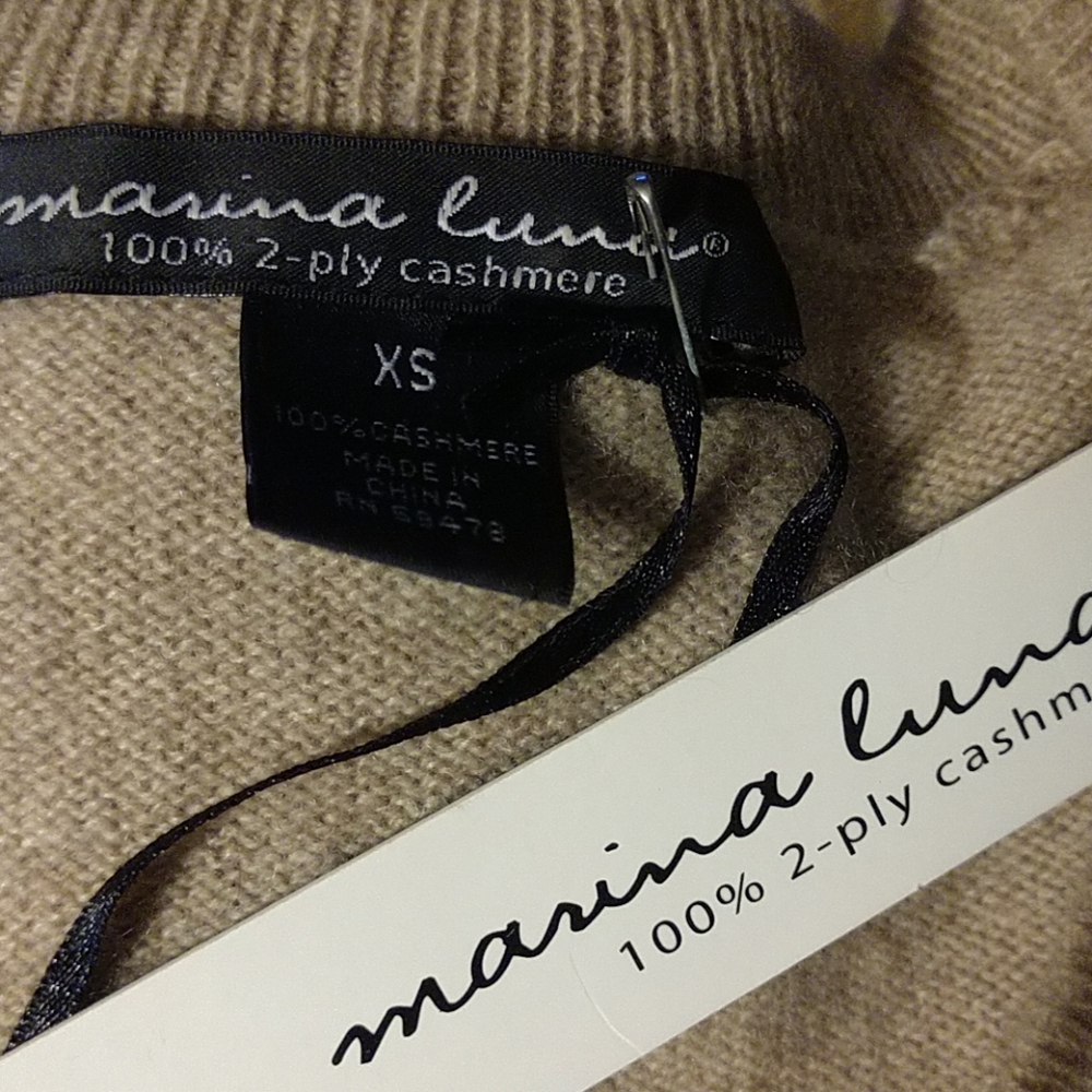 COMING SzXSm CASHMERE 2ply Double V Neck Detail Marina Luna NWT Copy - Picture 4 of 4